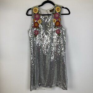 Varun Bahl for Anthropologie Silver Sequin Mini Dress Size Small New NWT Floral